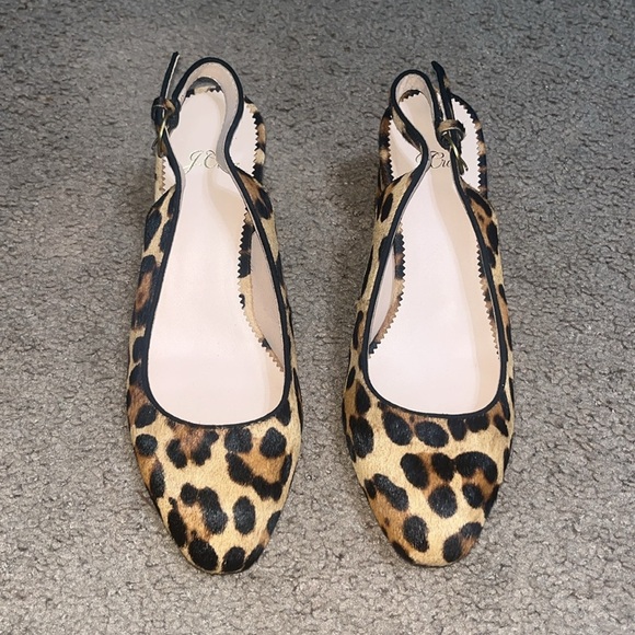 J.Crew Slingback Block Heel Pump Leopard Calf Hair Leather Rich Mohagany 7.5 - Picture 2 of 8